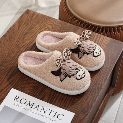 PREORDER: Highland cow with leopard bow slippers  8.17.26