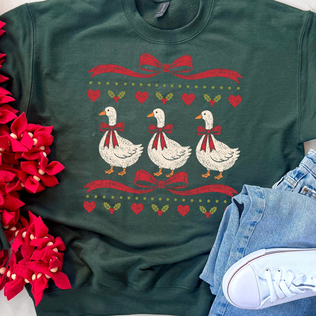 Vintage Christmas Geese Sweatshirt or Tee