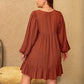 Plus Size Embroidered Tie Neck Balloon Sleeve Mini Dress