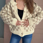 Checkered Button Up Round Neck Cardigan