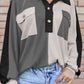 Color Block Collared Neck Long Sleeve Sweatshirt