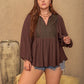Plus Size Tie Neck Balloon Sleeve Blouse