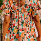 Printed V-Neck Short Sleeve Blouse