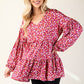 Celeste Full Size Floral V-Neck Balloon Sleeve Blouse
