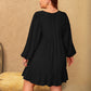 Plus Size Embroidered Tie Neck Long Sleeve Mini Dress