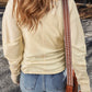 Waffle-Knit Round Neck Long Sleeve Top