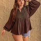 Plus Size Tie Neck Balloon Sleeve Blouse