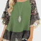 Full Size Frill Printed Round Neck Half Sleeve Blouse