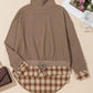 Drawstring Plaid Turtleneck Long Sleeve Top