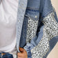 Plus Size Leopard Long Sleeve Denim Jacket