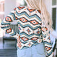 Printed Notched Neck Long Sleeve Top