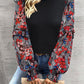 Round Neck Contrasting Color Printed Lantern Sleeve Top