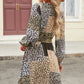 Leopard Surplice Neck Flounce Sleeve Dress