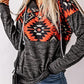 Geometric Long Sleeve Drawstring Hoodie