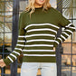 Striped Decorative Button Mock Neck Sweater