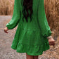 Lace Trim V-Neck Long Sleeve Dress