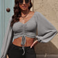 Drawstring Detail Balloon Sleeve Cropped Blouse