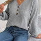 Half Button V-Neck Long Sleeve Sweater
