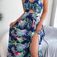 Botanical Print Tied Backless Cutout Slit Dress