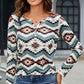Printed Notched Neck Long Sleeve Top