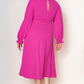 Twist Front V-Neck Flounce Sleeve Dress