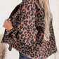 Leopard Raw Hem Dropped Shoulder Denim Jacket
