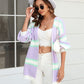 Color Block Ribbed Dropped Shoulder Open Front Cardigan