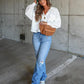 Ribbed Collared Neck Button Up Jacket