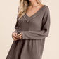 BiBi Waffle Knit V-Neck Babydoll Blouse
