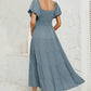 Smocked Square Neck Puff Sleeve Dress