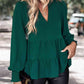 Notched Neck Lantern Sleeve Blouse
