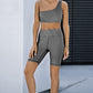 One-shoulder Sports Bra and Biker Shorts Set