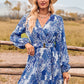 Printed Surplice Neck Long Sleeve Dress