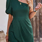 One-Shoulder Puff Sleeve Pleated Detail Romper