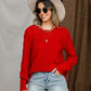 Openwork Round Neck Raglan Sleeve Sweater