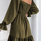 Smocked Square Neck Flounce Sleeve Mini Dress
