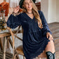 Plus Size Lace Detail V-Neck Balloon Sleeve Mini Dress