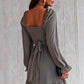 Smocked Long Flounce Sleeve Ruffle Hem Dress