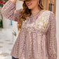 Plus Size V-Neck Prined Long Sleeve Blouse