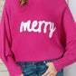 Merry Letter Embroidered High Neck Sweater