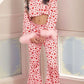 Fuzzy Trim Heart Print Cropped Top and Flare Pants Set