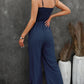 Ruffle Shoulder Smocked Pocket Jumpsuit