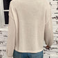 Waffle-Knit Round Neck Long Sleeve T-Shirt