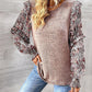 Round Neck Contrasting Color Printed Lantern Sleeve Top