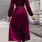 Lace Detail V-Neck Balloon Sleeve Midi Dress