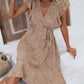 Printed Tie Waist Surplice Neck Dress