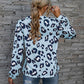 Leopard V-Neck Decorative Button Long Sleeve Blouse