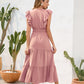 Tiered Ruffled V-Neck Cap Sleeve Dress