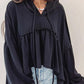 Drawstring High-Low Balloon Sleeve Hoodie