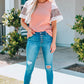 Leopard Lace Trim Ribbed Round Neck Top